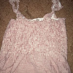 Pink and white rouched tank top